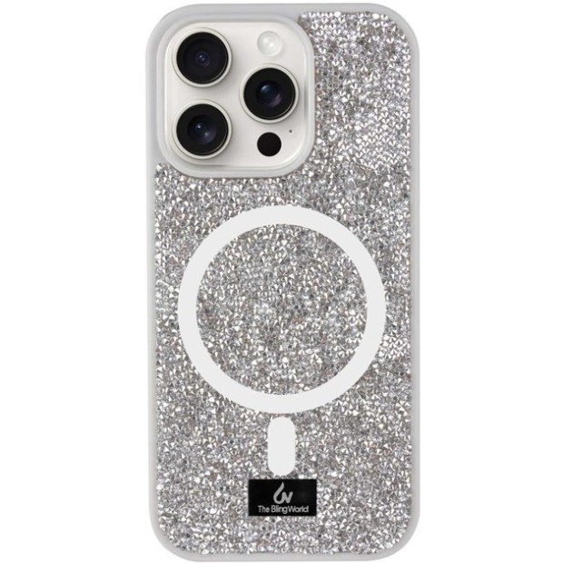 Чохол Bling World Rock Diamond MagSafe для iPhone 15 Pro Max (Срібло)