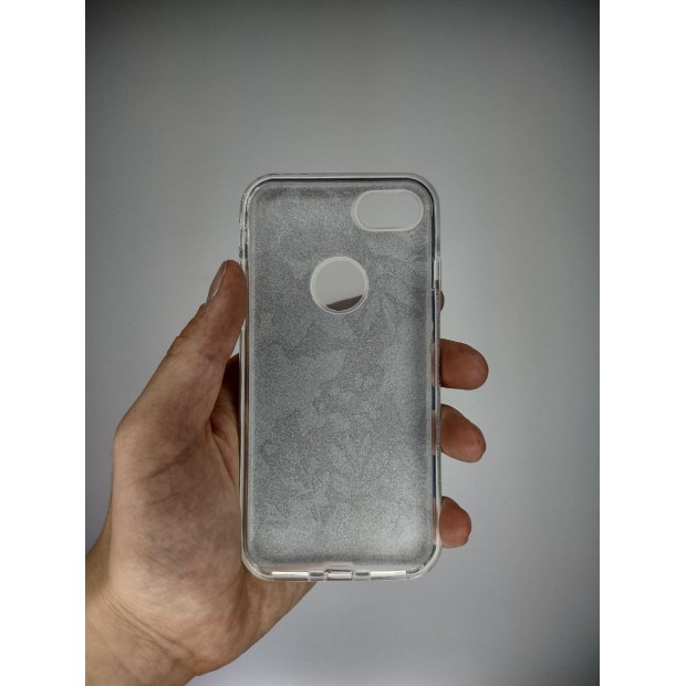 Силикон Glitter Apple iPhone 7 / 8 / SE (2020) (Silver Flowers)