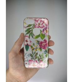 Силикон Glitter Apple iPhone 7 / 8 / SE (2020) (Silver Flowers)