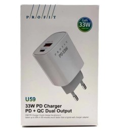 Adapter Profit U59 33W PD QC3.0 (1USB) (Black)