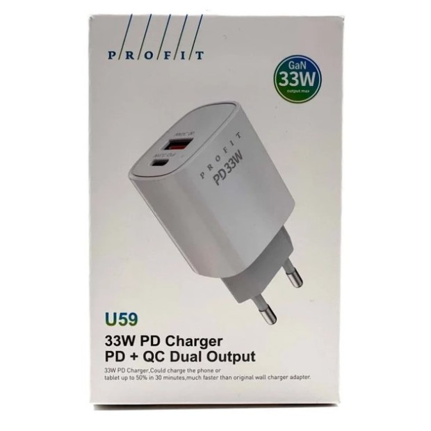 Adapter Profit U59 33W PD QC3.0 (1USB) (Black)