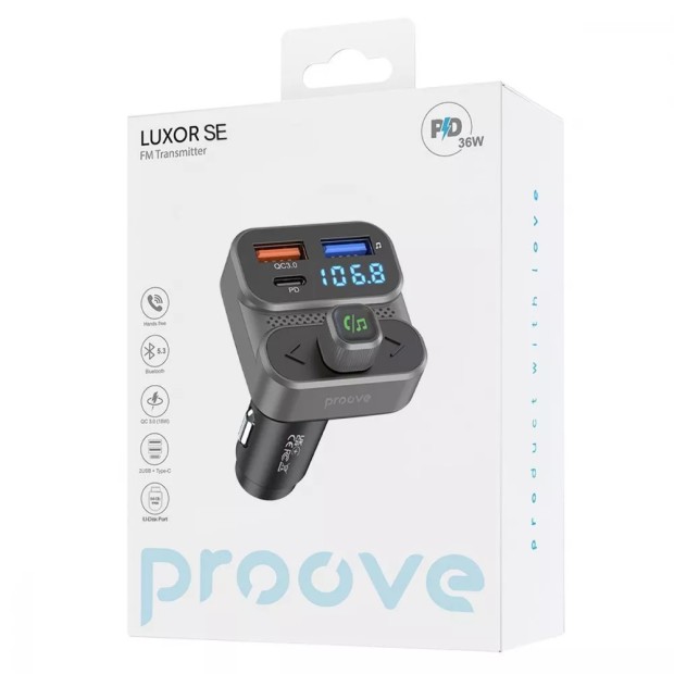 FM-модулятор Proove Luxor SE 36W PD + QC3.0 (1USB / 1Type-C) (Серый)