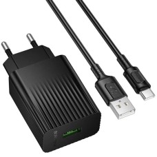 СЗУ-адаптер USB Borofone BAS72A QC3.0 18W (1USB) + кабель MicroUSB (Чорний)