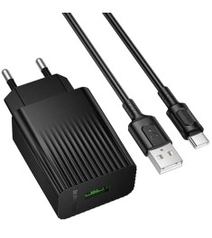 СЗУ-адаптер USB Borofone BAS72A QC3.0 18W (1USB) + кабель MicroUSB (Чорний)