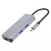 Перехідник USB HUB Proove Iron Link 6-в-1 (Type-C) (2 USB 3.0 /  1 SD / TF /  RJ45 /  1 HDMI) (Сріблястий)