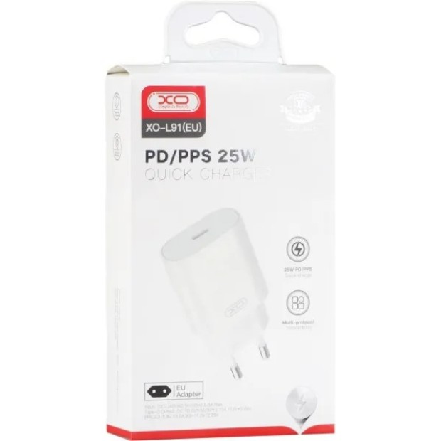 Адаптер зарядного пристрою XO L91 25 Вт (1Type-C) + кабель Lightning (Білий)
