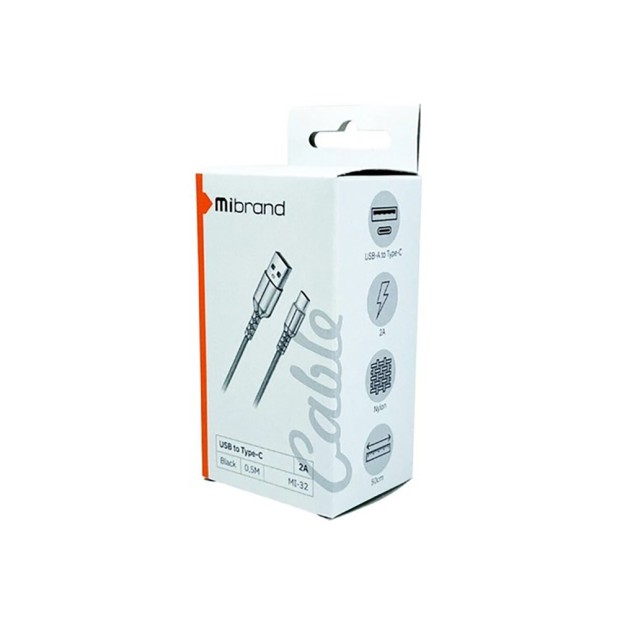 USB-кабель Mibrand Mi-32 Nylon 50см (Type-C) (Чорний)