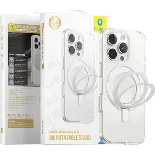 Blueo Crystal 360 обертальна підставка з MagSafe для Apple iPhone 16 Plus (прозора)