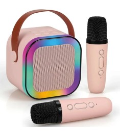 Мікрофон-караоке з колонкою Bluetooth K12 RGB (2 мікрофони) (Бежевий)