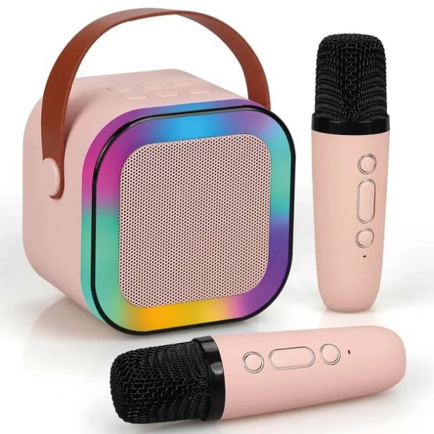 Микрофон-караоке с колонкой Bluetooth K12 RGB (2micro) (Бежевый)