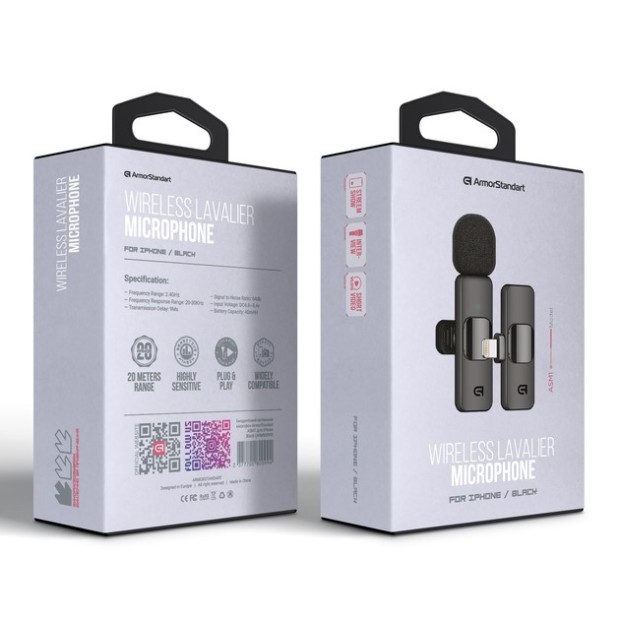 Беспроводной микрофон петличный ArmorStandart ASM1 (Lightning) (Чёрный)