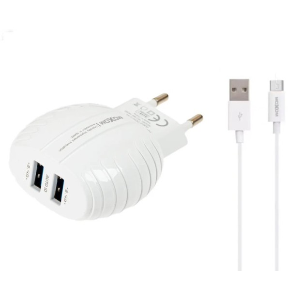 Зарядний пристрій MOXOM HC-02 + MicroUSB-кабель (Білий)
