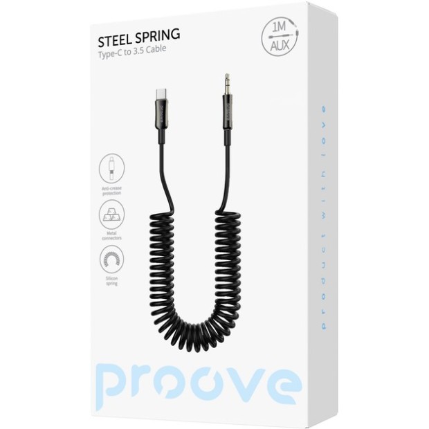 Кабель AUX Proove Steel Spring (Type-C - 3.5mm) (1м) (Чорний) ACSS00005201