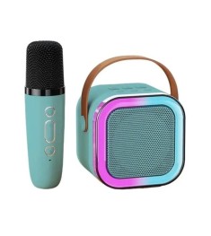 Мікрофон-караоке з колонкою Bluetooth K12 RGB (2 мікрофони) (Блакитний)
