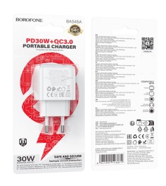 СЗУ-адаптер USB Borofone BAS45A QD 30W (1USB / 1Type-C) (Белый)
