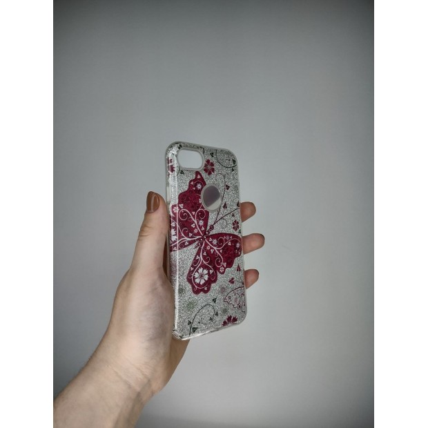 Силіконовий чохол з блискітками для Apple iPhone 7  /  8  /  SE (2020) (Велика метелик)