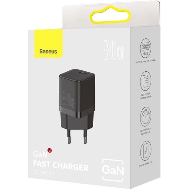 Baseus GaN3 30W Power Adapter (1 Type-C) (Black) CCGN010101