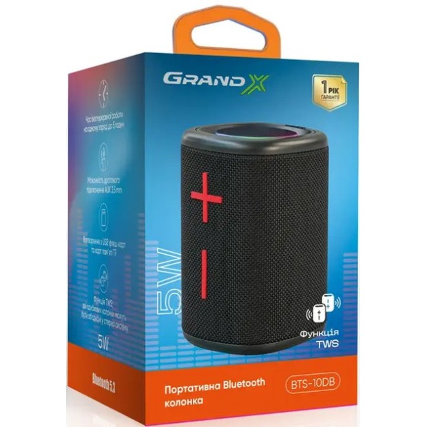 Портативная акустика Grand-X BTS-10DB (Чёрный) GX