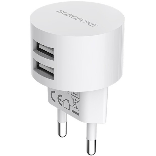 Adapter USB Borofone BA23A 2USB 2.4A (White) Adapter USB Borofone BA23A 2USB 2.4A (White)