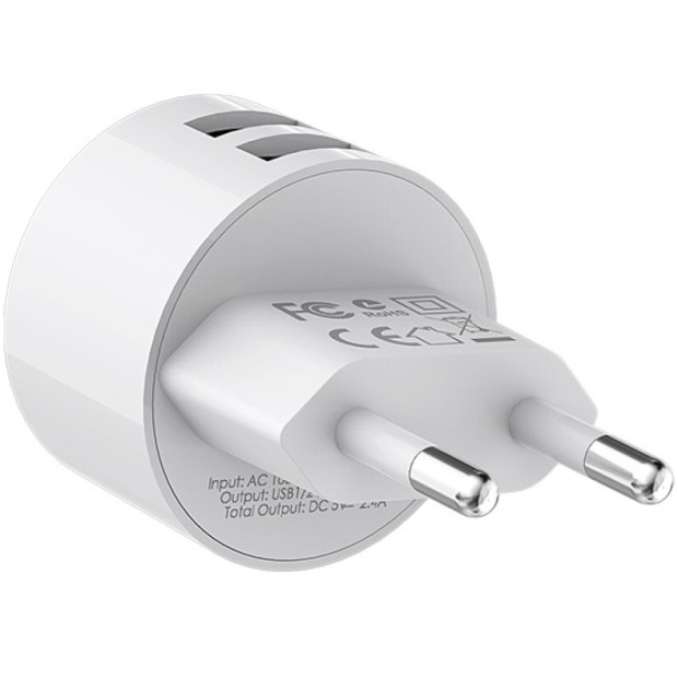 Adapter USB Borofone BA23A 2USB 2.4A (White) Adapter USB Borofone BA23A 2USB 2.4A (White)