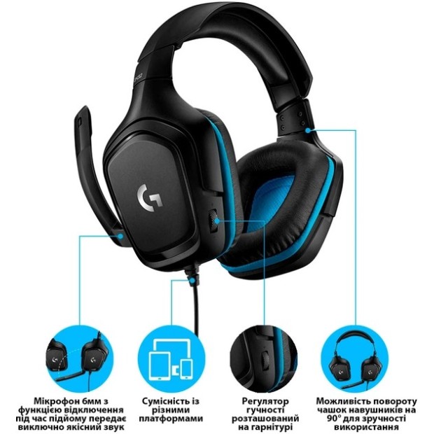 Провідні накладні навушники-гарнітура Logitech G432 (чорні) (Стан A+) DL