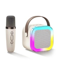 Мікрофон-караоке з колонкою Bluetooth K12 RGB (1 мікрофон) (Бежевий) (Grade A) D..
