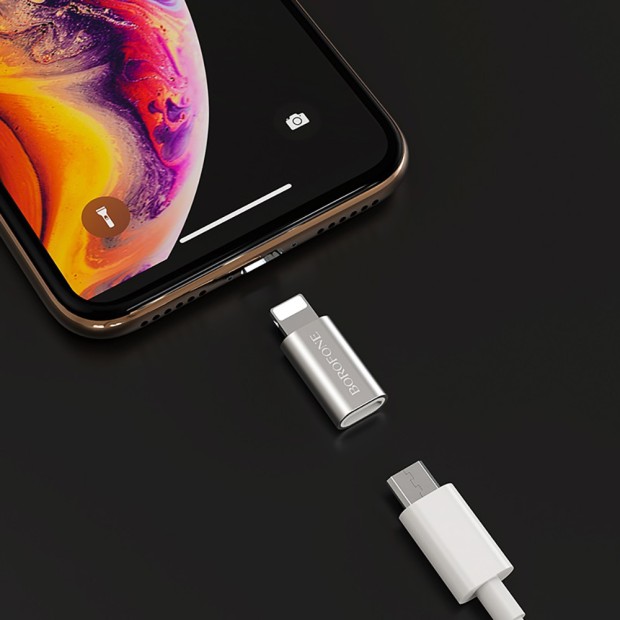 Borofone BV5 OTG адаптер (MicroUSB - Lightning) (Стальний)