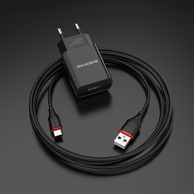 Адаптер зарядного пристрою USB Borofone BA20A 2.1A + кабель Type-C (Чорний)