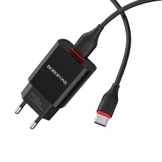 Адаптер зарядного пристрою USB Borofone BA20A 2.1A + кабель Type-C (Чорний)