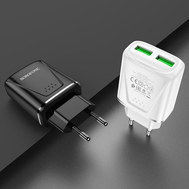 Адаптер зарядного пристрою USB Borofone BA54A Wide Road 2USB QC3.0 18W (Чорний)