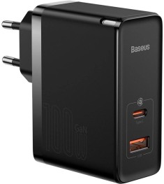 Baseus GaN5 Pro 100W Adapter (Type-C  /  USB) + Type-C to Type-C Cable (Black) C..