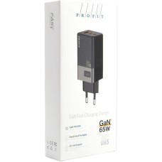 СЗУ-адаптер Profit GaN U65 65W (1USB / 2Type-C) (Чёрный) AT