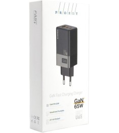СЗУ-адаптер Profit GaN U65 65W (1USB / 2Type-C) (Чёрный) AT