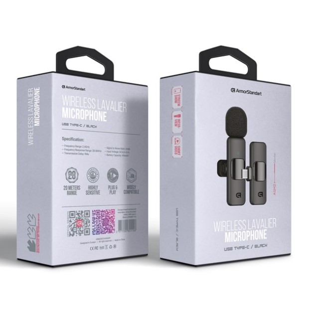 Беспроводной микрофон петличный ArmorStandart ASM2 (Type-C) (Чёрный), Харьков, Киев, Украинга
