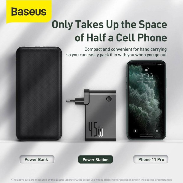 Baseus Power Station 2в1 QC (1 Type-C  /  1 USB) 10000mAh 45W + адаптер EU (Чорний)