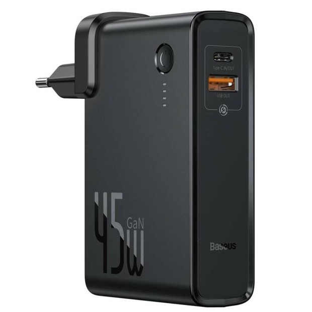 Baseus Power Station 2в1 QC (1 Type-C  /  1 USB) 10000mAh 45W + адаптер EU (Чорний)