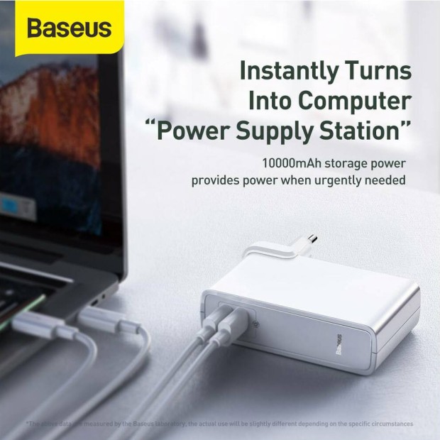 СЗУ-адаптер Baseus Power Station 2in1 Q.C. (1Type-C / 1USB) 10000mAh 45W + EU адаптер (Чёрный)