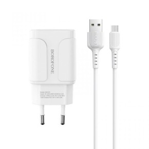 СЗУ-адаптер USB Borofone BA37A 2.1A + Type-C-кабель (Белый) (Уценка) (Категория 1)