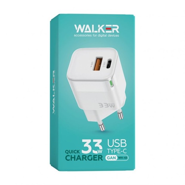 СЗУ-адаптер Walker WH-43 33W GAN (1USB / 1Type-C) (Белый) СЗУ-адаптер Walker WH-43 33W GAN (1USB / 1Type-C) (Белый)