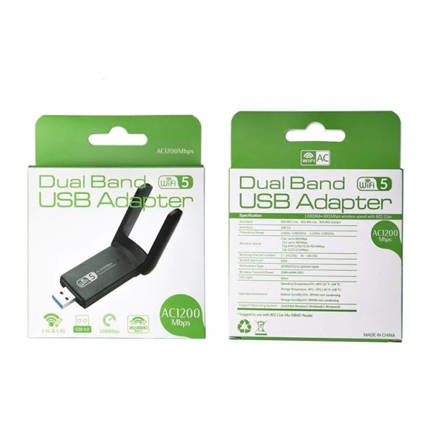 USB-адаптер Wi-Fi двохдіапазонний 1200 Мбіт / с 2.4 ГГц 5 ГГц USB 3.0 (Чорний)