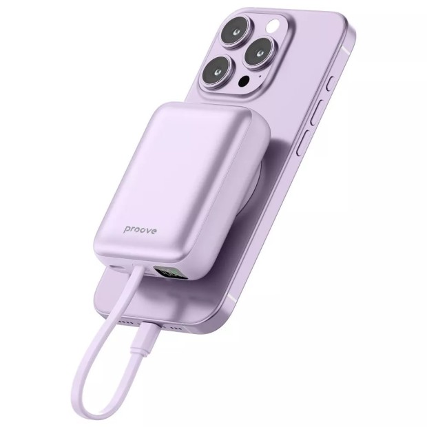 Беспроводной аккумулятор Proove Neutron + встроенный Type C-кабель 22.5W 10000mAh (Purple)
