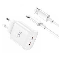 СЗУ-адаптер DC CA-D17 PD 35W (2Type-C) + кабель Type-C - Lightning (Білий) D