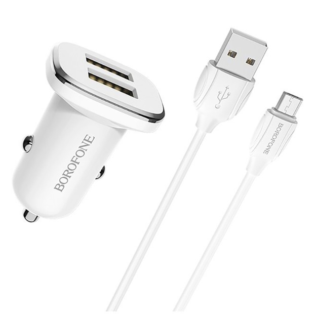АЗУ-адаптер Borofone BZ12+ MicroUSB-кабель (Белый)