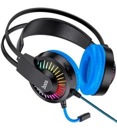 Провідні накладні навушники-гарнітура Hoco W105 Joyful Led (Синій)