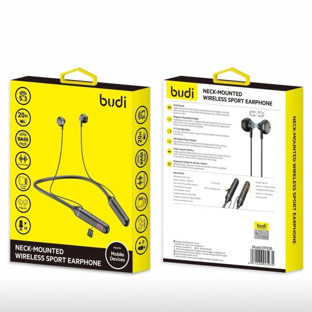 Бездротові навушники-гарнітура вкладиші Budi EP63B (Чорний) U