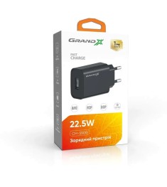 СЗП-адаптер Grand-X CH-550B 18W QC3.0 (1USB) (Чорний) GX