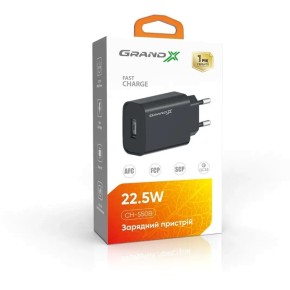 СЗП-адаптер Grand-X CH-550B 18W QC3.0 (1USB) (Чорний) GX