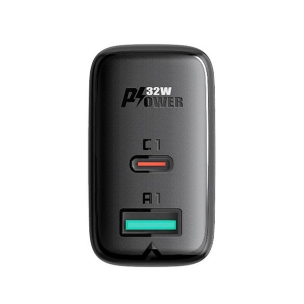 Адаптер живлення Acefast A5 32W PD QC з 1 USB-портом  /  1 Type-C (Чорний)