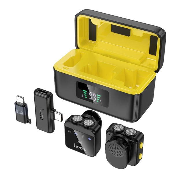 Беспроводной микрофон петличный Hoco L17 2in1 (Type-C / Lightning) (Чёрный)