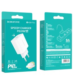 Charger adapter USB Borofone BA38A Plus PD 3.0 (1Type-C) (White)
